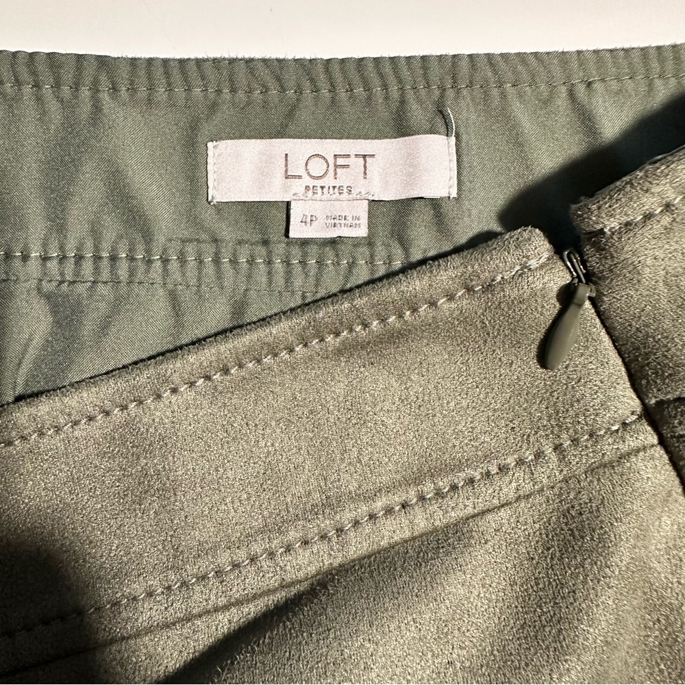 ANN TAYLOR LOFT PETITE Army Fatigue Faux Suede Pocket Shirt Skirt in 4P - Picture 6 of 7